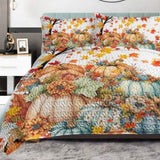 3PCS Colorful Oil Painting Pumpkin Pattern Quilt Set King Size for All Seasons Flower Fall Leaves 46542620