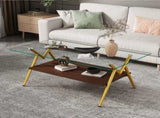 Rectangle Coffee Table with Tempered Glass top and Golden Metal Legs, Modern Table for Living Room , W241142554