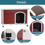 Medium Wooden Outdoor Dog House, Waterproof Roof, Elevated Floor, Adjustable Plastic Feet, Red W142763831