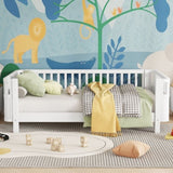 Twin Size Wood Platform Bed for Kids, Wood Low Profile Twin Bed with Rails for Girls and Boys, White W2593P296772