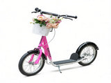 Pink 16" Inflatable Youth Scooter Kick Scooter with Adjustable Handlebars, Double Brakes, Basket 43839061