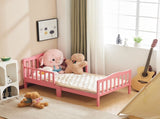 Single-layer vertical plank bed with side railings, pink, 135*75*62.5cm, wooden bed, pine, 90765179