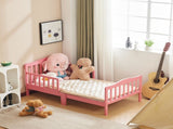 Single-layer vertical panel bed with side rails, pink, 135*75*62.5cm, pine wood, children's bed 86927630