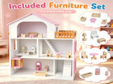 3-Floor Wooden Dollhouse for Kids, 5 Play Areas Pretend Play House with Movable Elevator & Stairs, 61783126