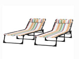 Striped 2 Folding Outdoor Lounge Chairs for Beach Camping Use, Pillow, Mesh & Bungee Seat 01917666