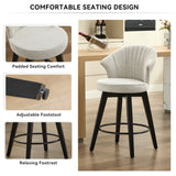 008-Set of 2 Counter Height Swivel Bar Stools, Chenille Upholstered Chairs with Wide Backrest for W2636P239835
