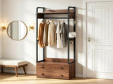 Freestanding Clothes Rack with 2 Drawers and 6 Hooks 82346285