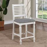 Majestic Rustic Counter Height 2pc Dining Chairs Set Antique White Solid wood Gray Fabric Cushions B011110878