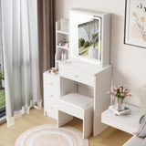 ZNTS Small Size Left Bedside Cabinet Vanity Table + Cushioned Stool, Extra Large Touch Control Sliding 50990177