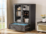 Wide Wooden File Cabinet & Bookcase, Black Embossed Melamine Faced MDF with Glass 07455653