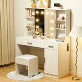 ZNTS Vanity Desk with Lighted Mirror,Large Vanity Table with Storage Shelf and Drawers, Bedroom Dressing T3210P289398