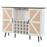 White Faux Rattan Barn Door Wine Cabinet with Wine Rack and Wine Glass Rack, Double Door Design with W2702P183969