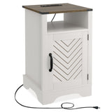 Farmhouse Nightstand Side Table, Wooden Rustic End Table, Tall Bedside Table with Electrical Outlets B082134942