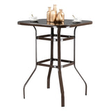 ZNTS Wrought Iron Glass High Bar Table Patio Bar Table Brown 75817084