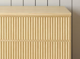 Modern Natural Wood 6 Drawer Dresser, Wave Panel Drawer Fronts, Storage Cabinet, Versatile Chest of W409P371357