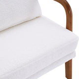 ZNTS Oak Armrest Oak Upholstered Teddy Velvet Single Lounge Chair Indoor Lounge Chair Off-White 86558751