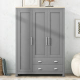 ZNTS Three Door Storage Wardrobe with Cabinets and Two Hanging Rods,Gray 44921896