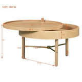 ZNTS Modern Round Wood Rotating Tray Coffee Table with Storage & Metal Legs in Natural N735P185132N