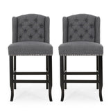 Vienna Contemporary Fabric Tufted Wingback 27 Inch Counter Stools, Set of 2, Charcoal and Dark Brown 64855.00CHAR