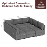 Modern 9-Seater Armless Linen Sectional Sofa, Convertible U Shaped Sofa Couch with with Storage, B2716P356111
