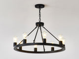 6-Light Matte Black Wagon Wheel Chandelier Farmhouse Modern Small Round Chandelier for W1592P265766