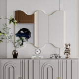 Wall Mirror 30x35 Inch Golden Rectangular Mirror with 2 Wavy Sides Metal Framed Mirror Vanity Mirror W1435133321