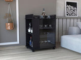 Bar Cart with Glass Door, 2-Side Shelves and Casters, Black B097120617