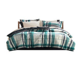 9 PCS Full Plaid Comforter Set with Bed Sheets Teal/Black B035P319866