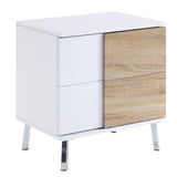 White High Gloss and Natural End Table with 2 Drawers B062P186486