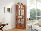 Corner Glass Cabinet Lighted Curio Cabinet Corner Display Case for Living Room, Curio Cabinet, W2275P296058