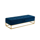 58.6" Bed Bench Metal Base with Storage Navy Blue Velvet W1097119561