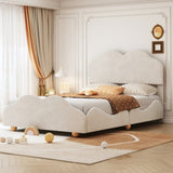 ZNTS Full Size Upholstered Platform Bed with Cloud Shaped bed board, Beige WF310565AAA