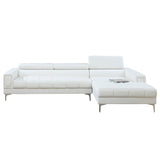 ZNTS Bonded Leather Sectional Sofa with Adjustable Headrest in White B01682395