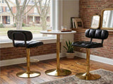 Set of 2 Modern Bar Stools with Adjustable Height, Black PU Leather Upholstered Stools with Gold W3875P378577