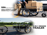 3-in-1 Heavy-Duty Bike Cargo Trailer - Upgraded 20"x2.6" Wide Fat Tires, 150lbs Capacity, Steel 35830980