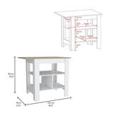 ZNTS Adeline 3-Shelf Kitchen Island White and Macadamia B062103269