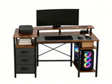 3-Drawer 4-Shelf P2 Particleboard Iron Pipe Computer Desk with Power Strip 42554438