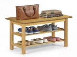 Natural Rubberwood 3-Tier Shoe Rack Bench 24" 485LBS Capacity Entryway Storage Bench 81468557