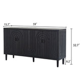 Modern Black Sideboard Cabinet with Decorative Nailhead Accents, Stylish Storage Solution for Dining 93430200