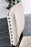 Classic Set of 2pc Counter Height Dining Chairs Ivory Fabric Padded Linen Chairs Upholstered Cushion B011110868