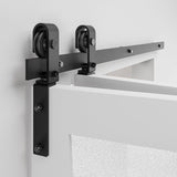 ZNTS 60" Bi-Folding Sliding Barn Door Hardware Kit for 2 Doors,Smoothly&Quietly,Black Track J Shape 80281115