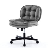 ZNTS Armless-Office Desk Chair with Wheels: PU Leather Cross Legged Wide Chair,Comfortable Adjustable 32911314