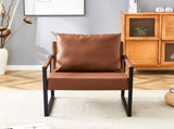Set of 1 Classic Brown PU Leather and Metal Frame Sofa -Ergonomically designed, a perfect blend of W3875P378627