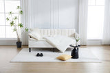 Elena Twin Size Beige Velvet Upholstered Daybed, Ribbed Tufted Backrest, Daybed in Lavish Modern B083P152010