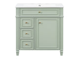 24" Green Bathroom Vanity with Sink, MDF & Rubberwood Construction, 2 Drawers & Cabinet with N725P527499G