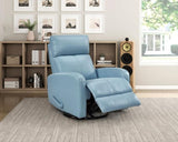 Glider Recliner Chair with Swivel Motion Blue Leather Upholstery Solid Wood Comfort Luxury Living B011P330087