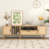 ZNTS Rattan TV Stand with 2 Cabinets & 2 Open Shelves, Rattan-inspired Media Console Table for TVs up to WF324250AAP