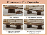 Walnut-colored Round Wooden Coffee Table, Flexible and Extendable,Space-saving,Fashionable Oval W3590P491826