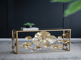 39.5" x 12" x 30.5" Gold Console Table with Mirrored Glass Top, Modern Entryway Table for Living W2078141937
