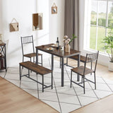 ZNTS Dining Table Set, Barstool Dining Table with 2 Benches 2 Back Chairs, Industrial Dining Table for W1668P152537